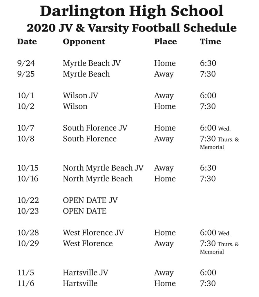 Darlington High School releases Football schedule News and Press